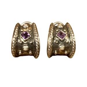 Artisan Made Earrings Sterling Silver, Amethyst & Diamonds Signed SEb SG